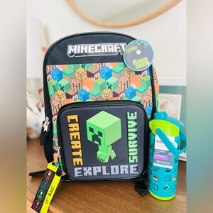 Minecraft backpack and water bottle bundle set both is minecraft